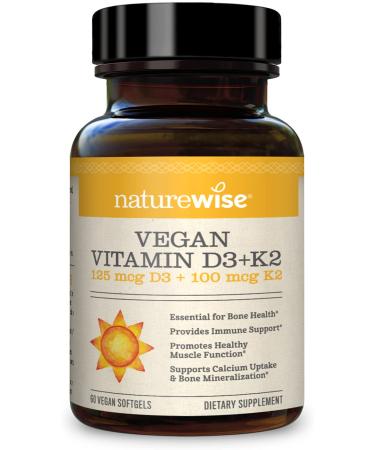 NatureWise Vegan Vitamin D3 5000iu (125 mcg) + Vitamin K2 (100mcg VitaMK7) Healthy Muscle Function  and Immune Support  Non-GMO  Gluten Free in Cold-Pressed Olive Oil