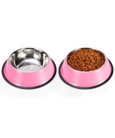 Podinor Stainless Steel Dog Bowls, Food and Water Non Slip Anti Skid Stackable Pet Puppy Dishes for Small, Medium and Large Dogs (2 Pack) 1.5 Cup/12 oz ea. Pink
