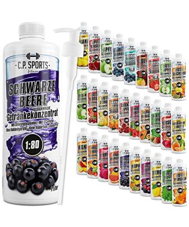 C.P.Sports beverage syrup for mineral drink i syrup sugar-free for vital drink black berry with vitamins i beverage concentrate for mixing with water for sports drink i 1 liter + pump dispenser black berry 1 l (1 Pack)