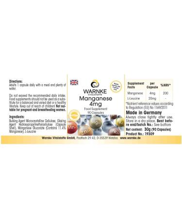 Manganese 4 mg - Vegetarian - Maganese Gluconate | Warnke Vitalstoffe - Buy Online on GoSupps.com