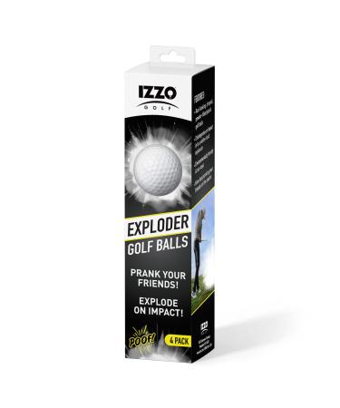 Izzo Golf Exploder Prank Golf Balls 4-Pack - Golf Joke Ball, Novelty Plastic Exploding Ball with Safe, White Powder