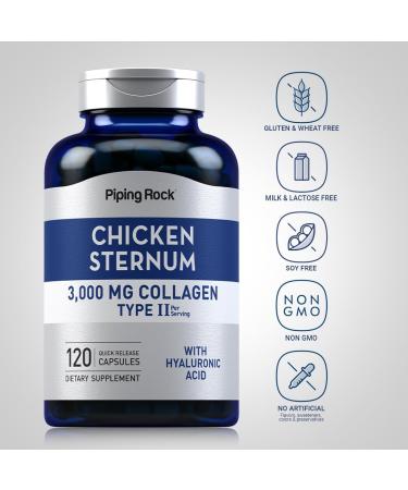 Piping Rock Chicken Sternum Type II Collagen Supplement | 3000mg | 120 Capsules | with Hyaluronic Acid | Non-GMO Gluten Free - Buy Online on GoSupps.com