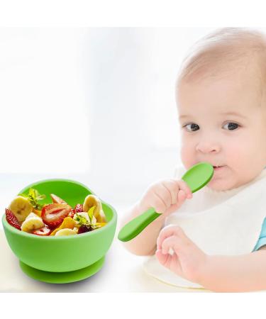 Hoseay Baby Feeding Bowls and Spoons Set | BPA-Free Silicone Toddler Weaning Kit with Suction Bowl | Easy Clean Children Tableware for Boys and Girls | Microwave & Dishwasher Safe - Green - Buy Online on GoSupps.com