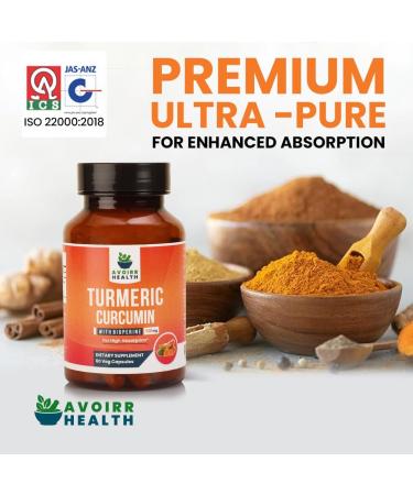 Avoirr Health Organic Turmeric Curcumin Supplement with Pepper- Turmeric Supplement Inflammation Relief Antioxidants & Health Support Supplement for Men Women -1500 mg- 60 Capsules - Buy Online on GoSupps.com