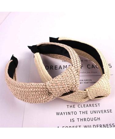 ZOSTLAND Braid Straw Wide Headbands Knot Turban for Women and Girls (2pcs Beige) - Buy Online on GoSupps.com