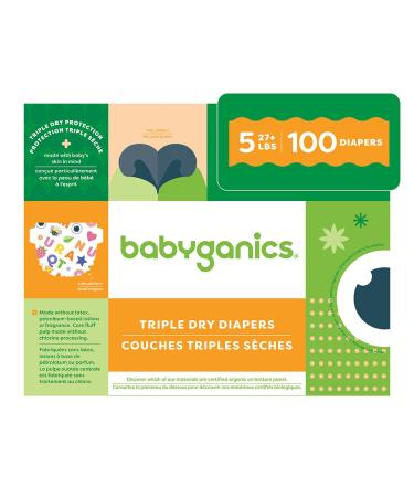 Babyganics Size 5, 100 count, Absorbent, Breathable, Triple Dry Protection Diapers Diapers Size 5 (100 Count)