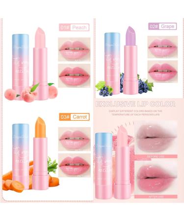 Baorder 3Pcs Crystal Jelly Lip Balm Set Color Changing Lipstick Long Lasting Moisturizing Nourishing Tinted Lip Gloss Magic Temperature Color Changing Peach/Rape/Carrot Lipstick - Buy Online on GoSupps.com