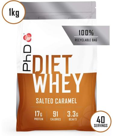 PhD Nutrition Diet Whey Salted Caramel Protein Powder - Low Calorie & Low Carb Formula with High Protein 40 Servings - 1kg Bag - Buy Online on GoSupps.com