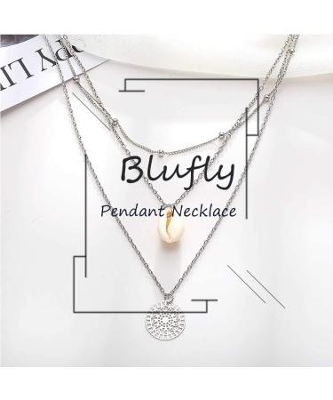 Layered Coin Pendant Necklace | Silver Shell & Beads Jewelry for Women | Boho Style Fashion - Buy Online on GoSupps.com
