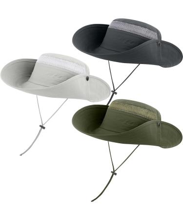 3 Pack Mens Boonie Sun Hat UV Protection for Fishing, Hiking, and Gardening - Dark Grey, Light Grey, Army Green - Buy Online on GoSupps.com