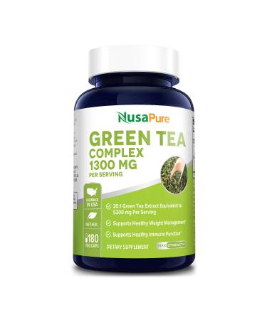Green Tea Complex 1300mg 180 Veggie Caps (Non-GMO & Gluten-Free) with Green Coffee Bean, Caffeine, Raspberry Ketone, Garcinia