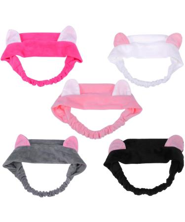 Frcolor 5pcs Cat Ear Makeup Headband Set - Spa Face Wash & Shower Mask | Cute Cosmetic Accessories for Beauty Lovers - Buy Online on GoSupps.com