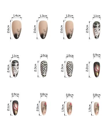 24Pcs Gothic Press On Nails - Medium Almond Fake Nails in Punk Cartoon Anime Design | Black & White Full Cover Glue On Nails | Horror & Gothic Styles for Women & Girls - Buy Online on GoSupps.com