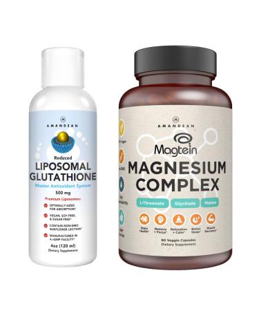 AMANDEAN Premium Liposomal Glutathione & Magnesium Complex Bundle. Antioxidant. Liquid Setria. High-Absorption Magnesium Threonate Glycinate & Malate. Brain & Liver Health. Memory Focus & Sleep