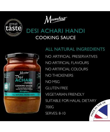Mumtaz DESI ACHARI Indian Curry Cooking Sauce - Restaurant Quality at Home - Medium Spiced - 700g Jar Serves 8-10 - All Natural Ingredients- Gluten Free- Vegetarian Friendly. - Buy Online on GoSupps.com