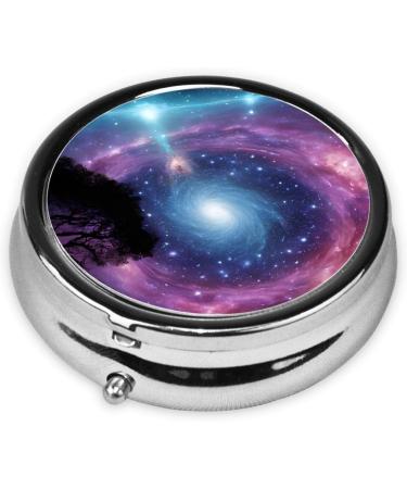 Galaxy Pattern Round Pill Box - 3 Compartment Portable Travel Medicine Organizer | Mini Decorative Pocket Vitamin Holder - Buy Online on GoSupps.com