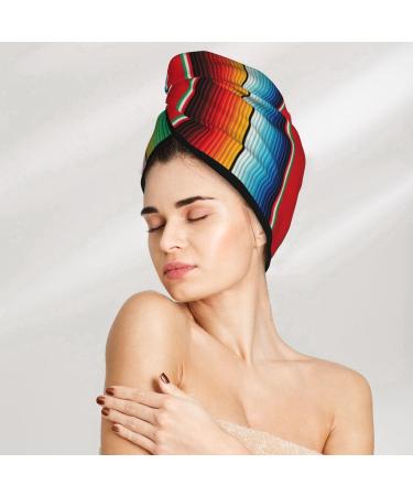Hair Towel Wrap - Quick Drying Towel Turban with Button | Mexican Serape Stripes - Buy Online on GoSupps.com