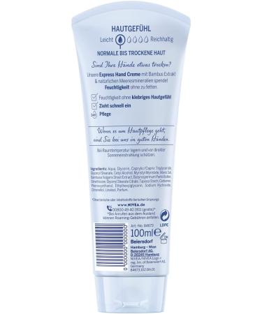 NIVEA Express Moisture Hand Cream (100 ml) Light Skin Cream with Bamboo Extract and Natural Sea Minerals Fast Absorbing Hand Care - Buy Online on GoSupps.com