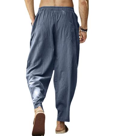 Gafeng Mens Linen Harem Pants - Casual Loose Fit Beach Yoga Trousers X-Large Grey - Buy Online on GoSupps.com