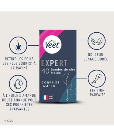 Veet Expert Wax Strips for Body & Legs - Sensitive Skin | Long-Lasting Hair Removal | 40 Pieces Pack - Buy Online on GoSupps.com