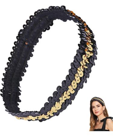 Hairband Elastic Stretch | Hair Bands Fashion | Sequin Headband Elastic | Women's Headbands - Stylish for Teens Girls and Women - Hair Accessories for Volleyball Basketball and Sports Teams Black Gold - Buy Online on GoSupps.com