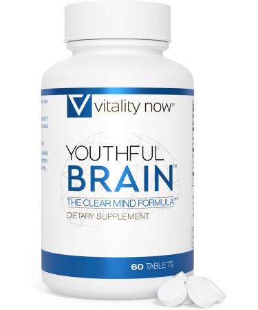Youthful Brain  Memory  Brain Health Support Supplement - Doctor Formulated Brain Booster Clarity with Bacopa Monnieri Ginkgo Biloba B12 - Easy to Swallow Tablets - 30-Day Supply (60 Count) 60 Count (Pack of 1)