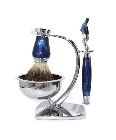 Magyfosia luxurious men's care set 5 blades compatible razor 100 % pure roof hair shaving brush with ivory-colored handle and soap shell stand for men's care stylish