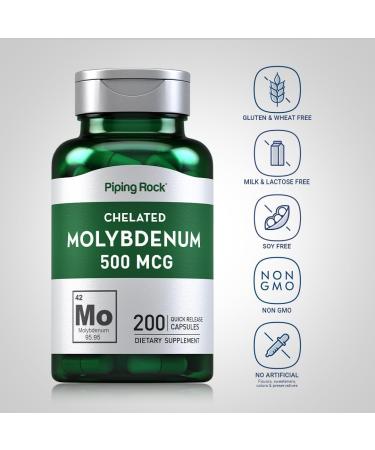 Piping Rock Molybdenum Supplement | 500 mcg | 200 Capsules | Chelated Molybdenum Amino Acid | Non-GMO Gluten Free - Buy Online on GoSupps.com