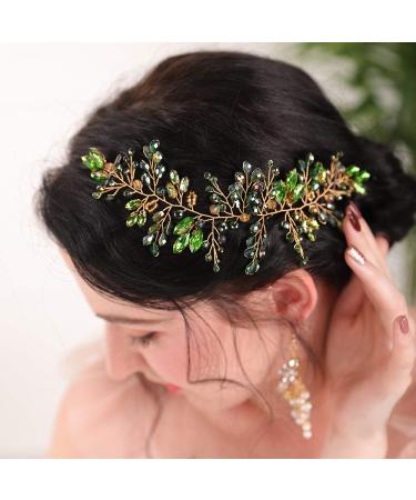 BERYUAN Women Classy Hair Vine Emerald Hair Vine Green Crystal Rhinestone Wedding Hair Accessory Gift for Her Party Headress for Bride Bridesmaid Girls(Gold) (vine) - Buy Online on GoSupps.com