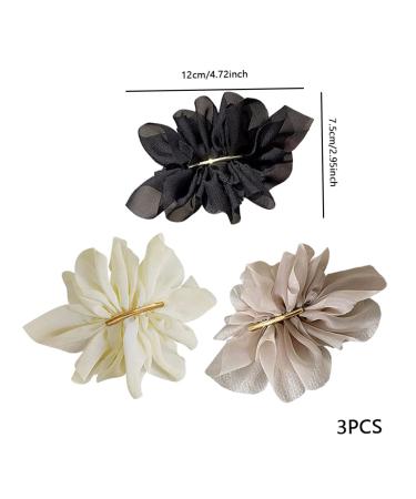 3PCS Large Flower Hair Clips Pins - Chiffon Silk Soft Snap Barrettes for Women & Kids | Wedding Bridal Prom Party Hair Styling Accessories - Buy Online on GoSupps.com