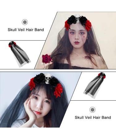 FRCOLOR Black Head Band Halloween Veil Headband Skull Rose Floral Decor with Black Veil Day of the Dead Headpiece Costume Flower Hair Accessories - Buy Online on GoSupps.com
