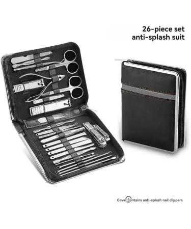 26 Piece Set Stainless Steel Nail Clippers Set Household Nail Cutter Suit with Box Trimmer Grooming Manicure Pedicure Nail Tools(Black) - Buy Online on GoSupps.com