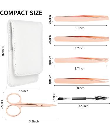 Precision Eyebrow Tweezers Set Pack of 6 - Rose Gold Tweezers Scissors Brush Kit for Women - Facial Hair Removal and Ingrown Hair - Includes Leather Case - Perfect Gift Item - Buy Online on GoSupps.com