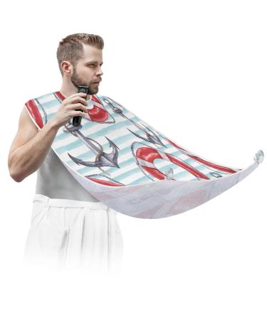 Anchor Lifebuoy Pattern Beard Bib Apron Beard Bib Hair Catcher for Men Shaving and Trimming Non-Stick Waterproof Beard Cape Grooming Cloth with 2 Suction Cups Gifts for Men