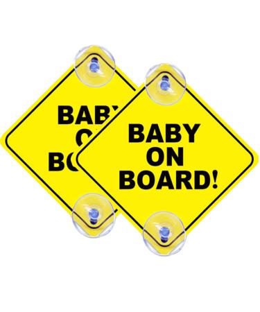 2Pcs Baby On Board Signs Suction Cups - Waterproof Baby on Board Car Accessories Sign- Car Signs Baby On Board for Car Window Bumper Stickers (A-Baby On Board)