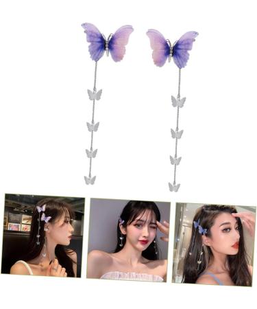 FRCOLOR 1 Pair Butterfly Tassel Side Clip Hair Clips Mini Clips Claw Clips Barrettes Clips for Hair 90s Tassel Hairpin Moving Clips Hairpins Bobby Accessories Wedding Purple Bride Alloy 15X4.5X1CM Purple - Buy Online on GoSupps.com