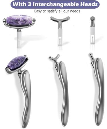 I B N G Jade Face Roller - Premium Facial Rollers for Women | 3 Interchangeable Heads | Face Massage & Skin Care Beauty Tool (Purple & Black - Buy Online on GoSupps.com