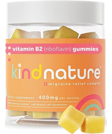 Kind Nature Vitamin B2 Gummies - Riboflavin 400mg Supplement for Kids & Adults - Migraine Relief & Headache Relief - 60 Chewable Gummies (30 Day Supply)