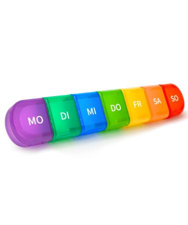 Tablet box 7 days Pill can 7 days 7 divisible compartments handy and moisture-resistant medication box for the hand or pocket to store medication rainbow
