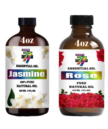 GV77ZF Essential Oil Two 4 Fl Oz (120Ml) Set - Pure Natural Rose Oil and Jasmine Essential Oil for Diffuser Humidifier Skin Care Home Fragrance Bath Hair Care Cleansing Massage Yoga DIY So