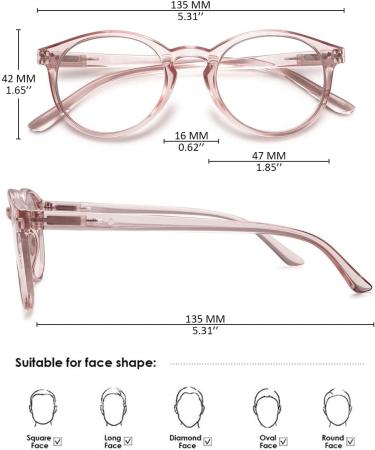 Koosufa Anti Blue Light Reading Glasses for Men & Women | Spring Hinge Round Design | Reduce Eye Fatigue | 1.0 - 4.0 Magnification | Transparent Pink - Buy Online on GoSupps.com