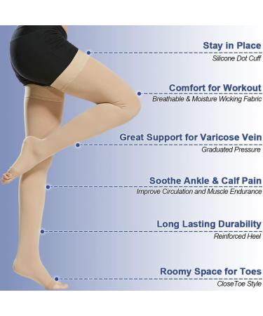 Buy Medical Compression Stockings for Men & Women | 20-30 mmHG Support for Varicose Veins & Edema | Fested Silicone Band | Beige 4X Large - Buy Online on GoSupps.com