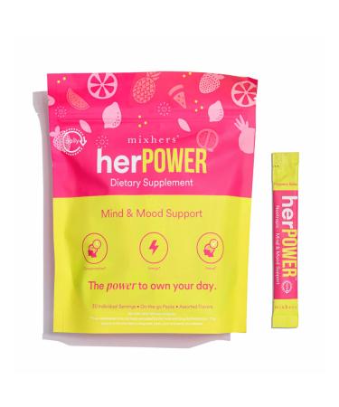 Mixhers Herpower | Energy Drink Powder | Focus Supplement | Caffeine Free | 30 Drink Packets| Variety Pack Variety Pack 30-Pack