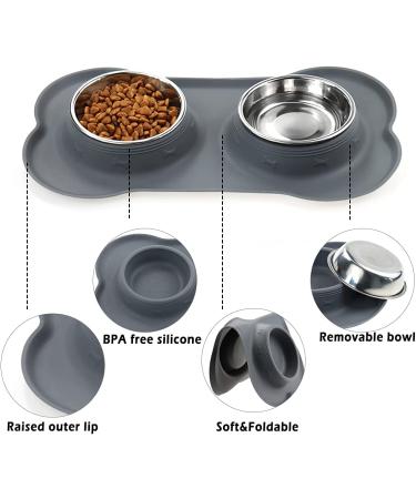 Stainless Steel Double Pet Feeder Bowls with Non-Skid Silicone Mat - Set of 2 Bowls for Dogs and Cats - Small-Medium Size - Grey - Buy Online on GoSupps.com
