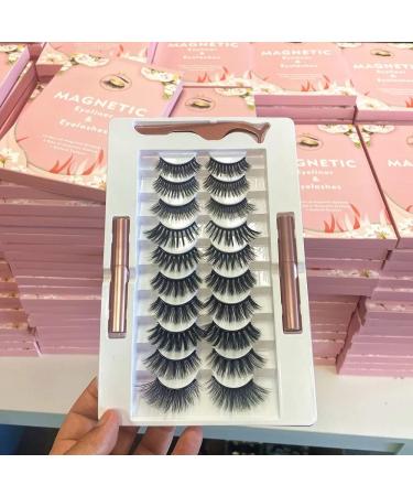Shop Magnetic Eyelashes with Tweezers - 10 Pairs of 3D Faux Synthetic Magnetic False Eyelashes - Buy Online on GoSupps.com