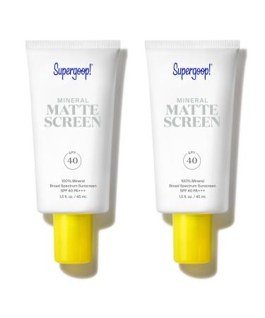 Supergoop! Mineral Mattescreen (SPF 40) - Pack of 2 45 mL - 100% Mineral Oil-Free Broad Spectrum Sunscreen - Smooths Skin s Appearance Minimizes Pores & Controls Shine - Water & Sweat Resistant 1.5 Fl Oz (Pack of 2)