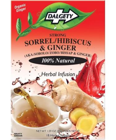 Dalgety Sorrel/Hibiscus & Ginger Herbal Infusion 6x45g Cartons (6 Pack) 100% Natural Caffeine-Free Tea (Total 108 Teabags) Our Delicious Tea Builds the Immune System Fights Fatigue & Boosts Energy - Buy Online on GoSupps.com