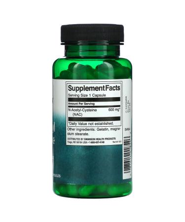Swanson N-Acetyl Cysteine 600 mg - Antioxidant Support - 100 Capsules - Buy Online on GoSupps.com