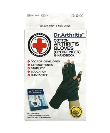 Doctor Arthritis Cotton Open-Finger Arthritis Gloves & Handbook Large Grey 1 Pair