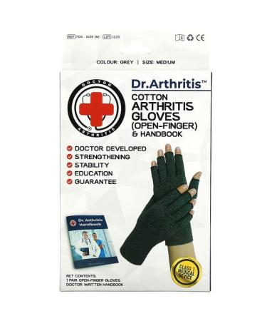 Doctor Arthritis Cotton Open-Finger Arthritis Gloves & Handbook Medium Grey 1 Pair